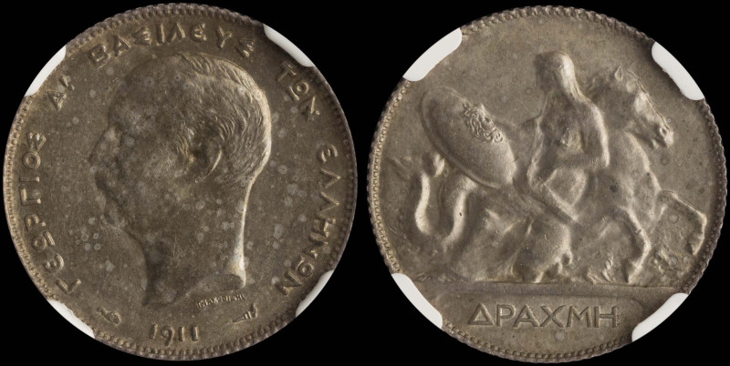 GREECE: 1 Drachma (1911) (type II) in silver (0,835). Mature head (different typ...