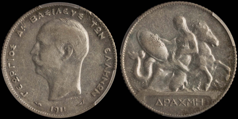 GREECE: 1 Drachma (1911) (type II) in silver (0,835). Mature head (different typ...