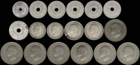 GREECE: Lot of 18 coins (1954), composed of 5 Lepta, 5x 10 Lepta, 20 Lepta, 2x 1 Drachma, 2x 2 Drachmas & 7x 5 Drachmas. (Hellas 183+184+186+193+197+2...