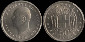 GREECE: 50 Lepta (1962) in copper-nickel. Head of King Paul facing left and inscription "ΠΑΥΛΟΣ ΒΑΣΙΛΕΥΣ ΤΩΝ ΕΛΛΗΝΩΝ" on obverse. Inside slab by PCGS ...