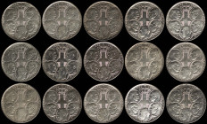 GREECE: Lot of 15x 30 Drachmas (1963) in silver (0,835) commemorating the Dynasty. Royal coat of arms and heads of the five Kings of the Dynasty on ob...