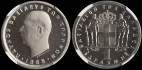 GREECE: 1 Drachma (1965) in copper-nickel. Head of King Paul facing left and inscription "ΠΑΥΛΟΣ ΒΑΣΙΛΕΥΣ ΤΩΝ ΕΛΛΗΝΩΝ" on obverse. Inside slab by NGC ...