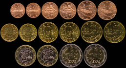 GREECE: Lot of 16 coins composed of 2x 1 Cent (2002 F), 2x 2 Cent (2002 F), 2x 5 Cent (2002 F), 2x 10 Cent (2002 F), 2x 20 Cent (2002 E), 2x 50 Cent (...