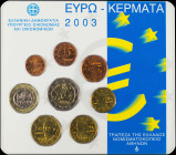 GREECE: Euro coin set (2003) composed of 1, 2, 5, 10, 20 and 50 Cent & 1 and 2 Euro. Inside official blister issued by the Bank of Greece. (Hellas M.1...