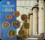 GREECE: Euro coin set (2004) composed of 1, 2, 5, 10, 20 and 50 Cent & 1 and 2 Euro. Inside official blister issued by the Bank of Greece. (Hellas M.2...