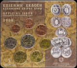GREECE: Euro coin set (2006) composed of 1, 2, 5, 10, 20 and 50 Cent & 1 and 2 Euro. Inside official commemorative blister for the first coins issued ...