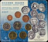 GREECE: Euro coin set (2007) composed of 1, 2, 5, 10, 20 and 50 Cent & 1 and 2 Euro. Inside official blister commemorating the coins of the Aegean, is...