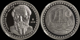 GREECE: 10 Euro (2018) in silver (0,925) commemorating the Greek Culture / Historians - Herodotus. Bust of Herodotus facing on obverse. Inside slab by...