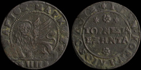 GREECE: ITALIAN STATES / VENICE (CRETE): 4 Soldi (60 Tornesi) (ND 1625-1629) in copper. The lion of St Mark with aureole and Gospel with inscription "...