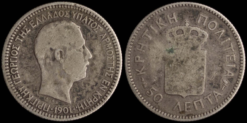 GREECE: 50 Lepta (1901) in silver (0,835). Head of Prince George facing right an...