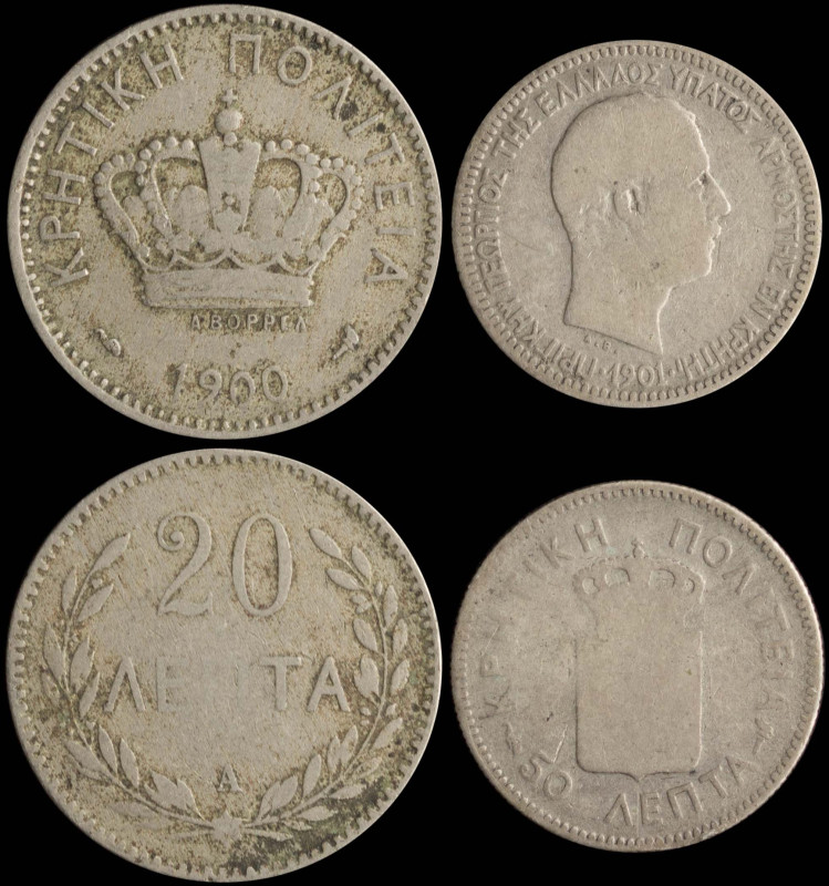 GREECE: Lot of 2 coins composed of 20 Lepta (1900 A) & 50 Lepta (1901). (Hellas ...