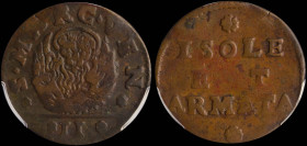 GREECE: ITALIAN STATES / VENICE (ISOLE & ARMATA): 2 Soldi (ND 1686) in copper. The lion of St Mark and inscription "S.MARC.VEN" on obverse. Inscriptio...