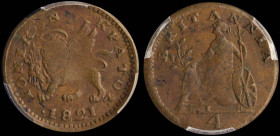 GREECE: 1/4 Obol (1 Lepton) (1821) in copper. The lion of St Mark and inscription "ΙΟΝΙΚΟΝ ΚΡΑΤΟΣ" on obverse. Inside slab by PCGS "MS 62 BN". Cert nu...