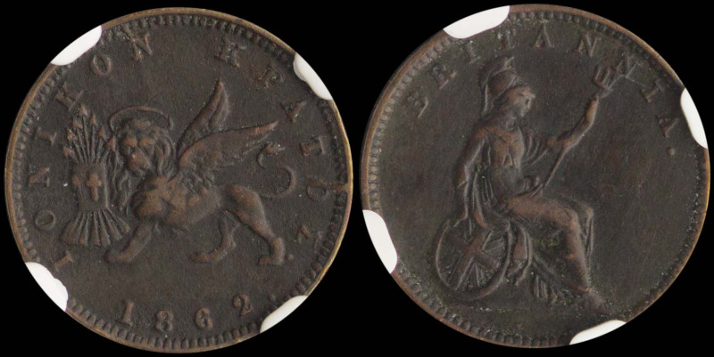 GREECE: 1 new Obol (1862.) in copper. The lion of St Mark and inscription "ΙΟΝΙΚ...