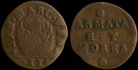 GREECE: ITALIAN STATES / VENICE (ARMATA & MOREA): 2 Soldi (ND 1688) in copper. The lion of St Mark and the inscription "SAN.MARC.VEN" between stars on...