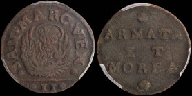 GREECE: ITALIAN STATES / VENICE (ARMATA & MOREA): 2 Soldi (1691) (type I) in copper. The lion of St Mark with the inscription "SAN.MARC.VEN" between r...