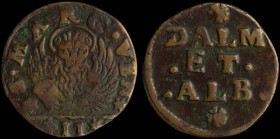 GREECE: ITALIAN STATES / VENICE (DALMATIA & ALBANIA): 2 Soldi (ND 1710) in copper. Aureole lion of St Mark with the inscription "*S.MARC.VEN*" on obve...