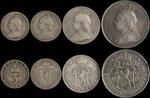 CYPRUS: Lot of 4 coins (1901) in silver (0,925), composed of 3 Piastres, 4- 1/2 Piastres, 9 Piastres and 18 Piastres. Crowned bust of Queen Victoria f...