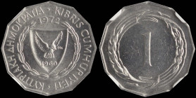 CYPRUS: 1 Mil (1972) in aluminum. Shielded coat of arms within wreath, date above on obverse. Denomination within wreath on reverse. Inside slab by NG...
