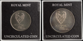 CYPRUS: Set of 2 coins composed of 500 Mils (1976) and 1 Pound (1976) in copper-nickel commemorating the Refugees. Inside their official cases. (KM 45...