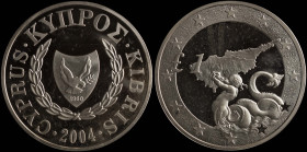 CYPRUS: 1 Pound (2004) in silver (0,925) commemorating that Cyprus joined the European Union. National coat of arms on obverse. Map in center with Tri...