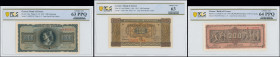 GREECE: Lot of 3 banknotes composed of 100 Drachmas (10.7.1941), 1000 Drachmas (21.8.1942) & 200 million Drachmas (9.9.1944). Inside holders by PCGS "...