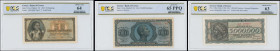 GREECE: Lot of 3 banknotes composed of 50 Drachmas (1.2.1943), 50000 Drachmas (14.1.1944) & 5 million Drachmas (20.7.1944). Inside holders by PCGS "CH...