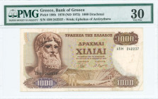 GREECE: 1000 Drachmas (1.11.1970 / issued in 1972) in brown on multicolor unpt. Zeus at left on face. S/N: "27Ζ 784230". WMK: The youth of Anticythera...