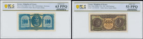 GREECE: Lot of 2 banknotes composed of 100 Drachmas & 1000 Drachmas (10.7.1950). Printed by the Bank of Greece. Inside holders by PCGS "CHOICE 63 PPQ"...