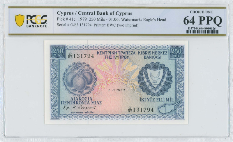 CYPRUS: 250 Mils (1.6.1979) in blue on multicolor unpt. Fruits at left and coat ...