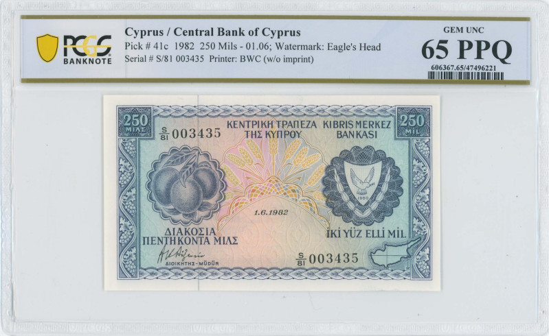 CYPRUS: 250 Mils (1.6.1982) in blue on multicolor unpt. Fruits at left and coat ...