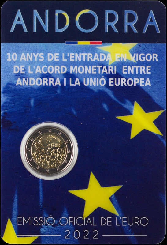 ANDORRA: 2 Euro (2022) in bi-metal commemorating the 10 years Anniversary of the...