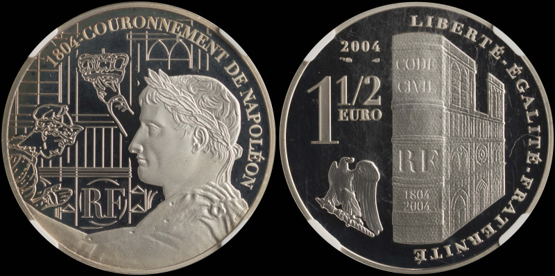 FRANCE: 1- 1/2 Euro (2004) in silver (0,900) commemorating the Bicentennial of N...