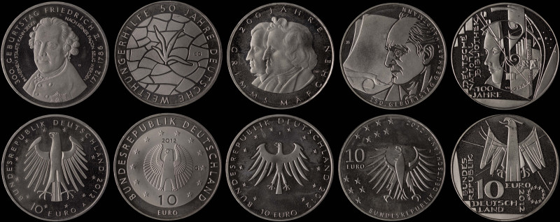 GERMANY / FEDERAL REPUBLIC: Lot of 5 commemorative coins in copper-nickel compos...