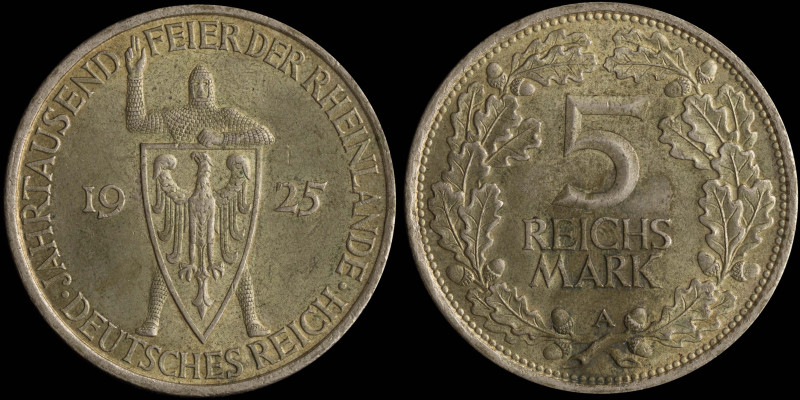 GERMANY / WEIMAR REPUBLIC: 5 Reichsmark (1925 A) in silver (0,500) commemorating...