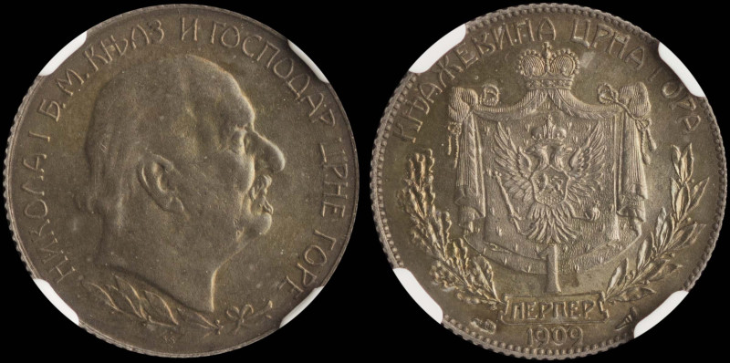 MONTENEGRO: 1 Perper (1909) in silver (0,835). Head of Nicholas I facing right o...