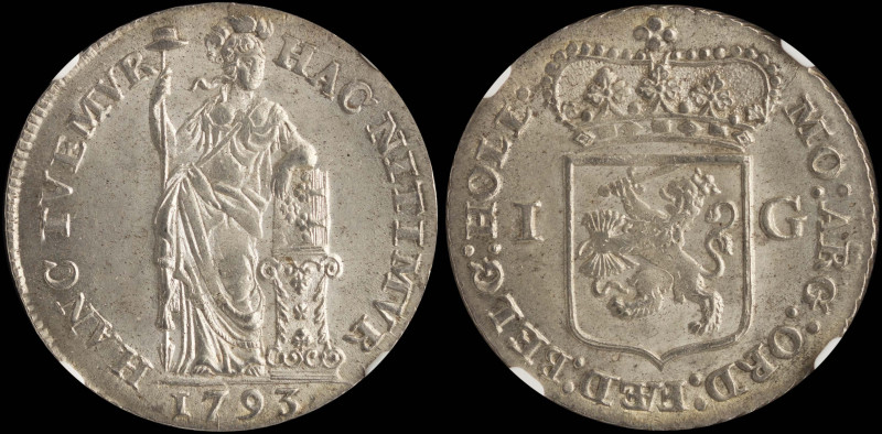 NETHERLANDS / HOLLAND: 1 Gulden (20 Stuiver) (1793) in silver (0,920). Crowned c...