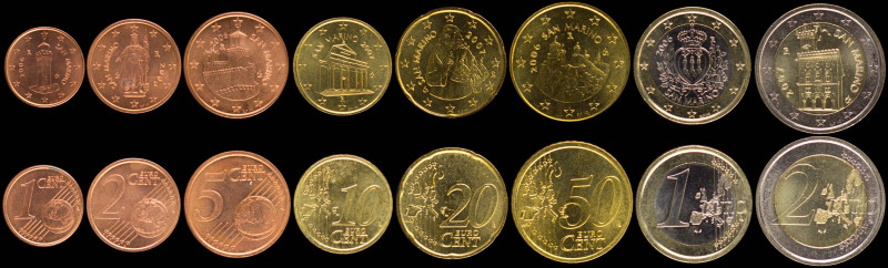 SAN MARINO: Lot of 8 coins composed of 1 Cent, 2 Cent, 5 Cent, 50 Cent & 1 Euro ...