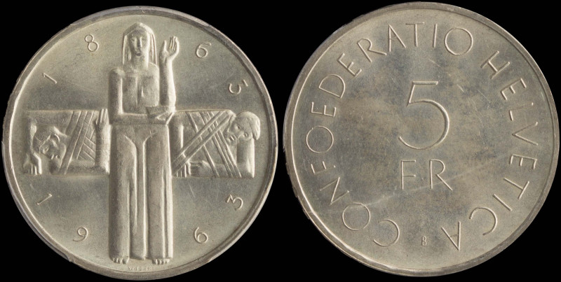 SWITZERLAND: 5 Francs (1963 B) in silver (0,835) commemorating the Red Cross Cen...