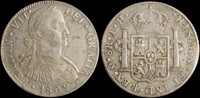 MEXICO: 8 Reales (1809Mo TH) in silver (0,896). Armored laurete bust of Ferdinan...