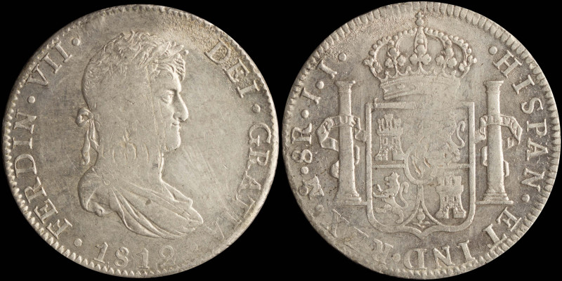 MEXICO: 8 Reales (1812Mo JJ) in silver (0,903). Draped laureate bust of Ferdinan...