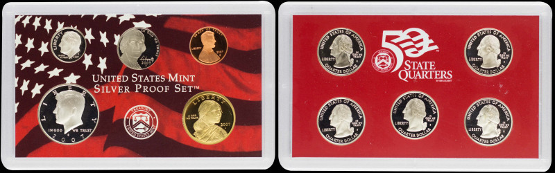 USA: Silver proof set (2007 S) of 10 coins. Five different Quarters honoring Mon...