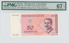 BOSNIA-HERZEGOVINA: 50 Convertible Maraka (ND 1998) in purple on lilac and multicolor unpt. I Ducic at right on face. S/N: "A 0024236". WMK: Central B...