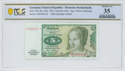 GERMANY / FEDERAL REPUBLIC: 5 Deutsche Mark (2.1.1980) in green on multicolor unpt. Young Venetian woman by Albrecht Durer (1505) at right on face. S/...