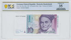 GERMANY / FEDERAL REPUBLIC: 10 Deutsche Mark (1.10.1993) in purple, violet and blue multicolor unpt. Carl Friedrich Gauss (1777-1855) at right on face...