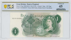 GREAT BRITAIN: 1 Pound (ND 1970-77) in deep green on multicolor unpt. Portrait of Queen Elizabeth II at right on face. S/N: "X31H 504597. Signature by...