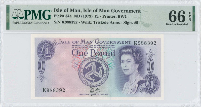 ISLE OF MAN: 1 Pound (ND 1979) in purple on multicolor unpt. Queen Elizabeth II ...