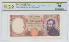 ITALY: 10000 Lire (8.6.1970) in brown, purple, orange and red-brown with dark brown text on multicolor unpt. Michaelangelo at right on face. S/N: "N04...