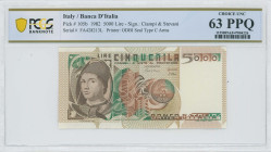 ITALY: 5000 Lire (3.11.1982) in brown and green. Man with cap at left on face. S/N: "FA 428213 L". Signatures by Ciampi and Stevani. Printed by ODBI. ...