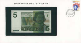 NETHERLANDS: 5 Gulden (28.3.1973) in dark green on green and multicolor unpt. Joost van den Vondel at right on face. S/N: "2487578814". WMK: Inkwell, ...